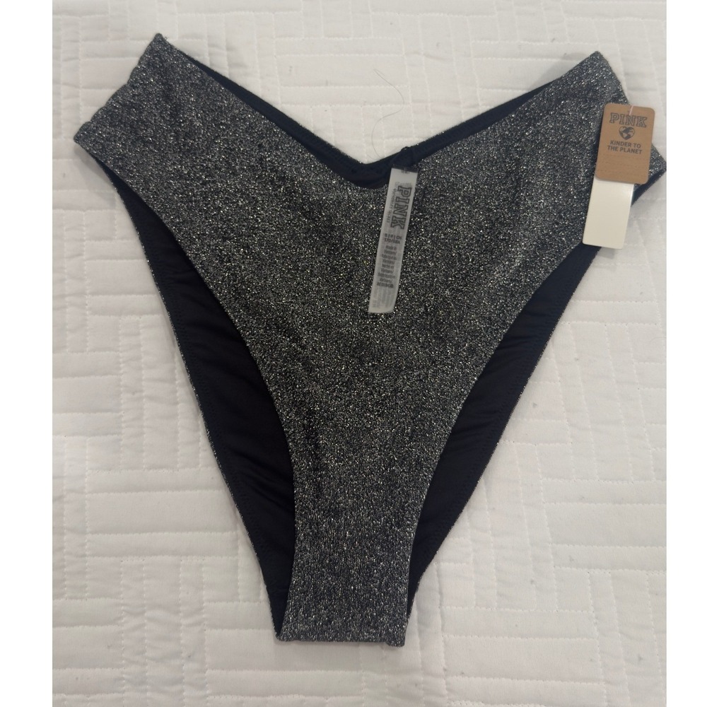 Victoria's Secret PINK Silver Metallic‎ High Leg Bikini Bottom S 26660864